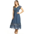 thumbnail image 4 of Women Renaissance Peasant Maiden Boho Inspired Cap Sleeve Lace Trim Maxi Dress, Blue, Large, 4 of 5