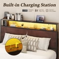 thumbnail image 3 of Fluest Queen Bed Frame with USB Port and LED Light, 2-Tier Storage Headboard, 4 Storage Drawers, Rustic Brown, 3 of 7