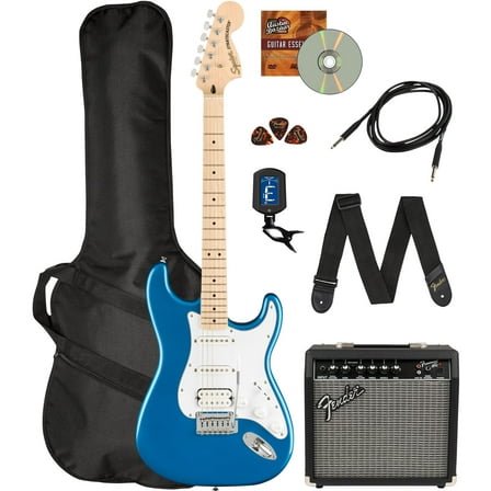 Fender Squier Affinity Stratocaster HSS - Lake Placid Blue Bundle with Frontman 15G Amplifier, Gig Bag, Tuner, Instrument Cable, Strap, Picks, and Austin Bazaar Instructional DVD