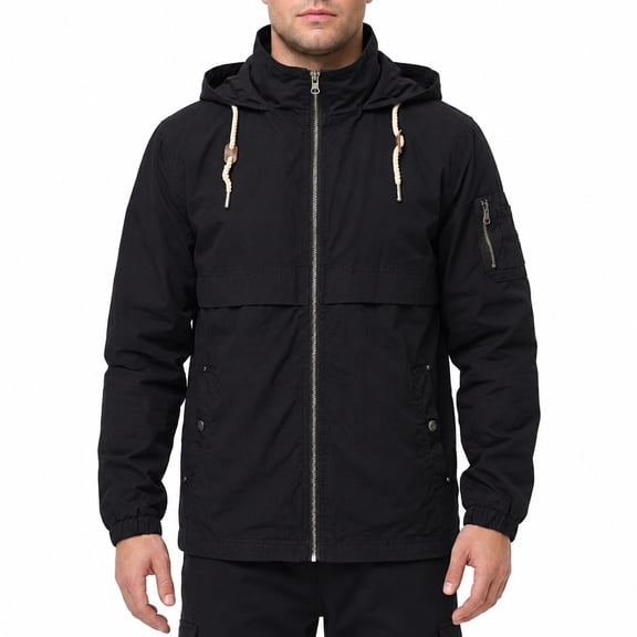 Smawell Men's Windbreaker Jacket, Lightweight Hooded Full Zip Casual Outdoor Jacket with Drawstring Hood, Elastic Cuffs and Utility Pockets for Travel, Commuting & Everyday Wear