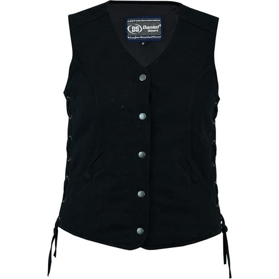 Daniel Smart XS to 5XL Women Vest Unique Black Denim Vest for Women with Side laces