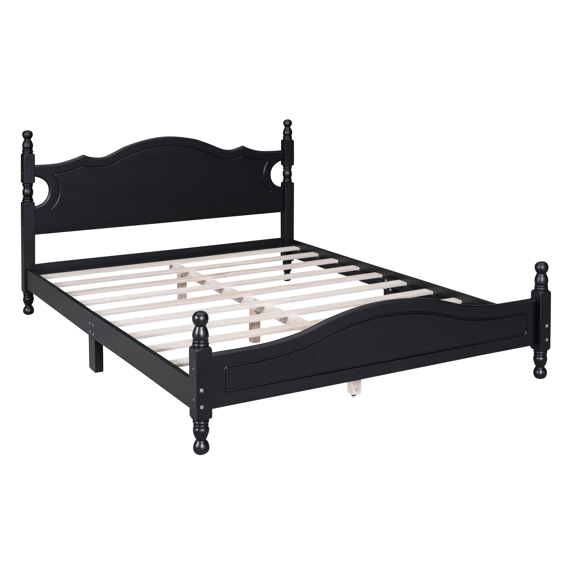 Euroco Wood Queen Size Retro Style Platform Bed, Black
