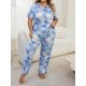 thumbnail image 4 of Women's Plus Size Blue Round Neck Pajama Set, 4 of 5