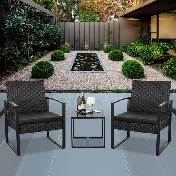 3 Piece Patio Set Outdoor Wicker Furniture Modern Tavern Rattan Chair Conversation With Coffee Table Suitable For Courtyard And Com 3 Piece Patio Set Outdoor Wicker, Courtyard Outdoor Furniture