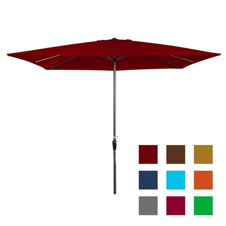 Faded Patio Umbrella Best Choice Products 8x11ft Rectangular Patio Market Umbrella with Rust-Resistant Frame, Hand Crank, Fade-Resistant 210G Polyester Fabric, and Wind Vent, Brick Red ()