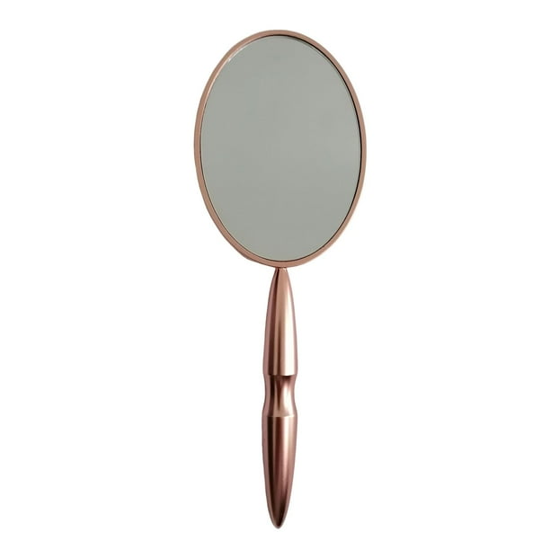 Espejo de mano con asa, espejo compacto de bolsillo, espejo de maquillaje ovalado, marco personal Rosa