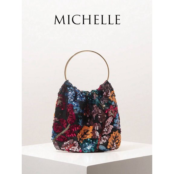 Multicolor Top Handle Evening Handbag With Gold-Tone Ring Handle