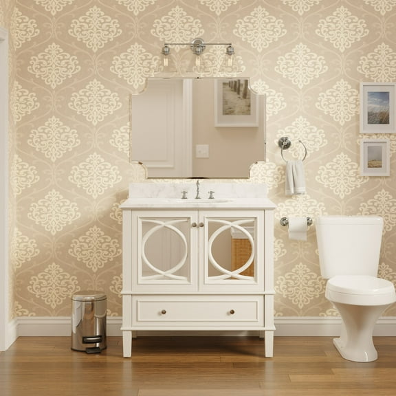 Olivia 36" Bathroom Vanity with White Cabinet and Carrara Marble Top