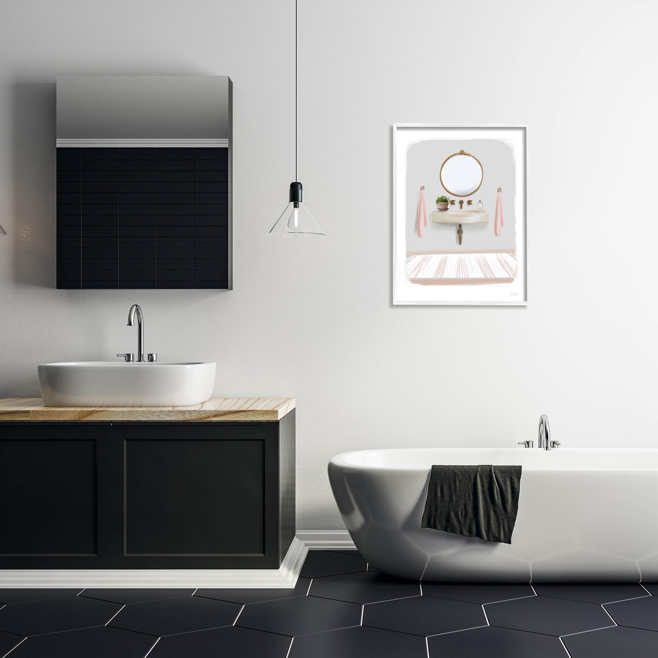 Stupell Industries Cozy Bathroom Sink Scene Graphic Art White Framed Art Print Wall Art, Design by House Fenway