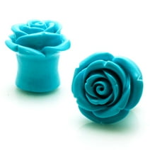 Acrylic Tunnel Turquoise Rose Double Flared Ear Plugs Body Jewelry
