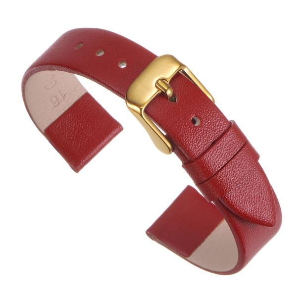 Correa de Cuero Uxcell, Correa de Reloj de Cuero Lisa y Plana para Hombres y Mujeres, Rojo, Tono Dorado, 18mm