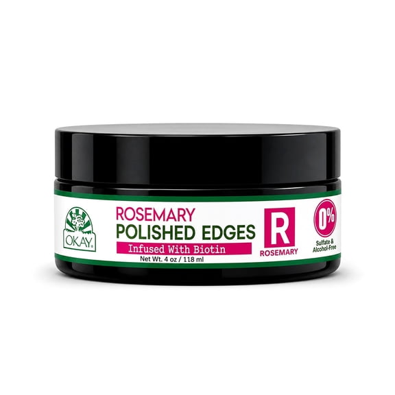 OKAY Rosemary Polished Edges Edge Control Gel with Biotin & Rosemary Oil, Strong Hold & Smooth Finish for All Hair Types, 4 oz