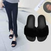 Black / Gray/ Pink Single Strap Slipper Flat Sandals Fall Shoes for Women, Faux Fur Soft Slide Fluffy Open Toe Shoes Flip Flops for Women