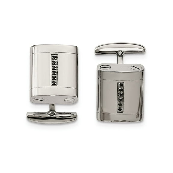 Stainless Steel Polished Black CZ Cuff Links
