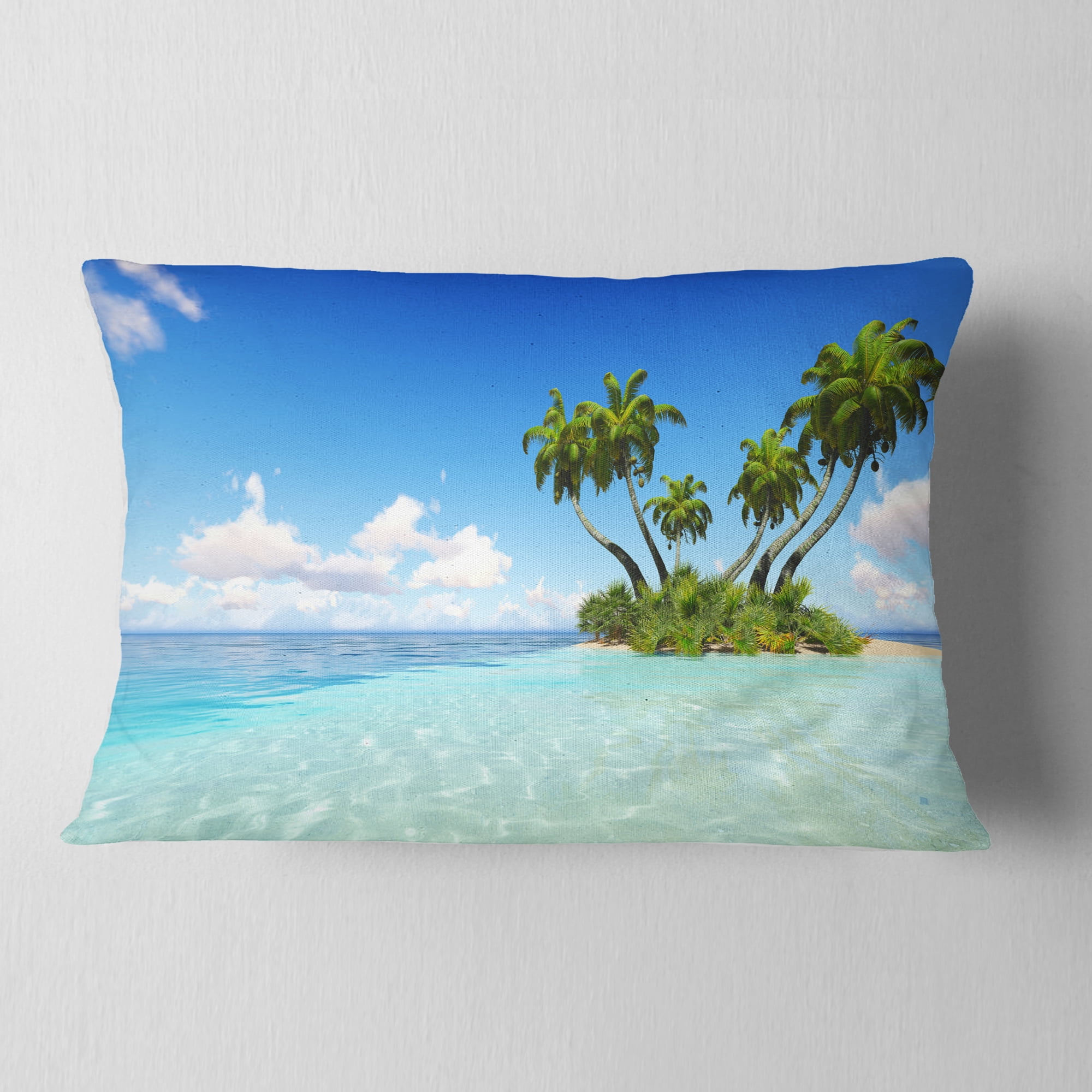 Designart Corals Island under Blue Sky - Seascape Throw Pillow - 12x20