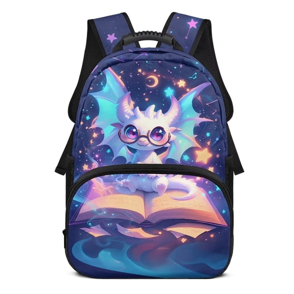 Pzuqiu Space Dragon Personalized School Backpack for Girls 17 Inch Breathable Custom Backpacks with Name for Kids Padded Straps Customized Shoulder Bag 10-12 Years Old