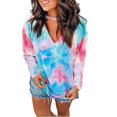 thumbnail image 2 of LYXSSBYX Women Long Sleeve Dress Hot Sale Clearance Fashion Women's Oversized Tie-Dye V Neck Long Sleeve Casual Loose T Shirts Tops, 2 of 3