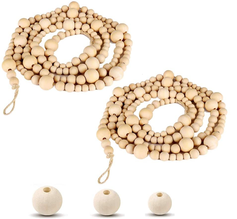2Pcs Wooden Beaded Garland 7.3ft Farmhouse Rustic Bead Wall Hanging