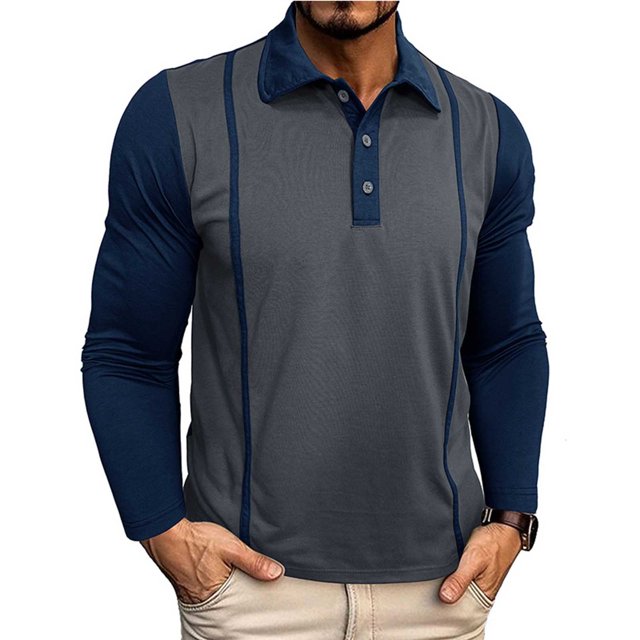 pstuiky Camisas para hombre de manga larga, Blusas casuales de moda para hombre, de color liso, con botones, bolsillos, manga larga y cuello redondo Tops de talla grande para hombre m