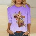 thumbnail image 5 of WREESH Womens Easter Shirts Casual 3/4 Sleeve T-Shirt Round Neck Printed Blouses Pullover Tops Purple, 5 of 5