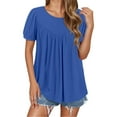 thumbnail image 2 of Conairie Womens Cute Shirts Casual Loose Crew Neck Short Sleeve T Shirts Flowy Pleated Classic Elegant Lightweight Basic Work Tee Vacation Clothes Blue S, 2 of 4
