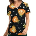 thumbnail image 1 of Dvkptbk Blouse Médicale pour Femmes Halloween Imprimé Citrouille Araignée avec Poches Mode Décontractée Col en V Manches Courtes, 1 of 4