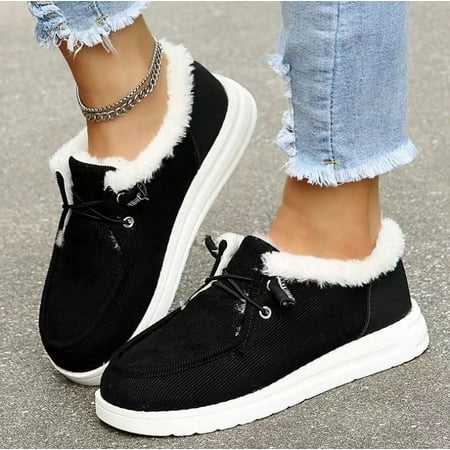 

Womens Faux Fur Moccasin Slippers Indoor Outdoor Warm Cozy House Shoes with Lace-Up