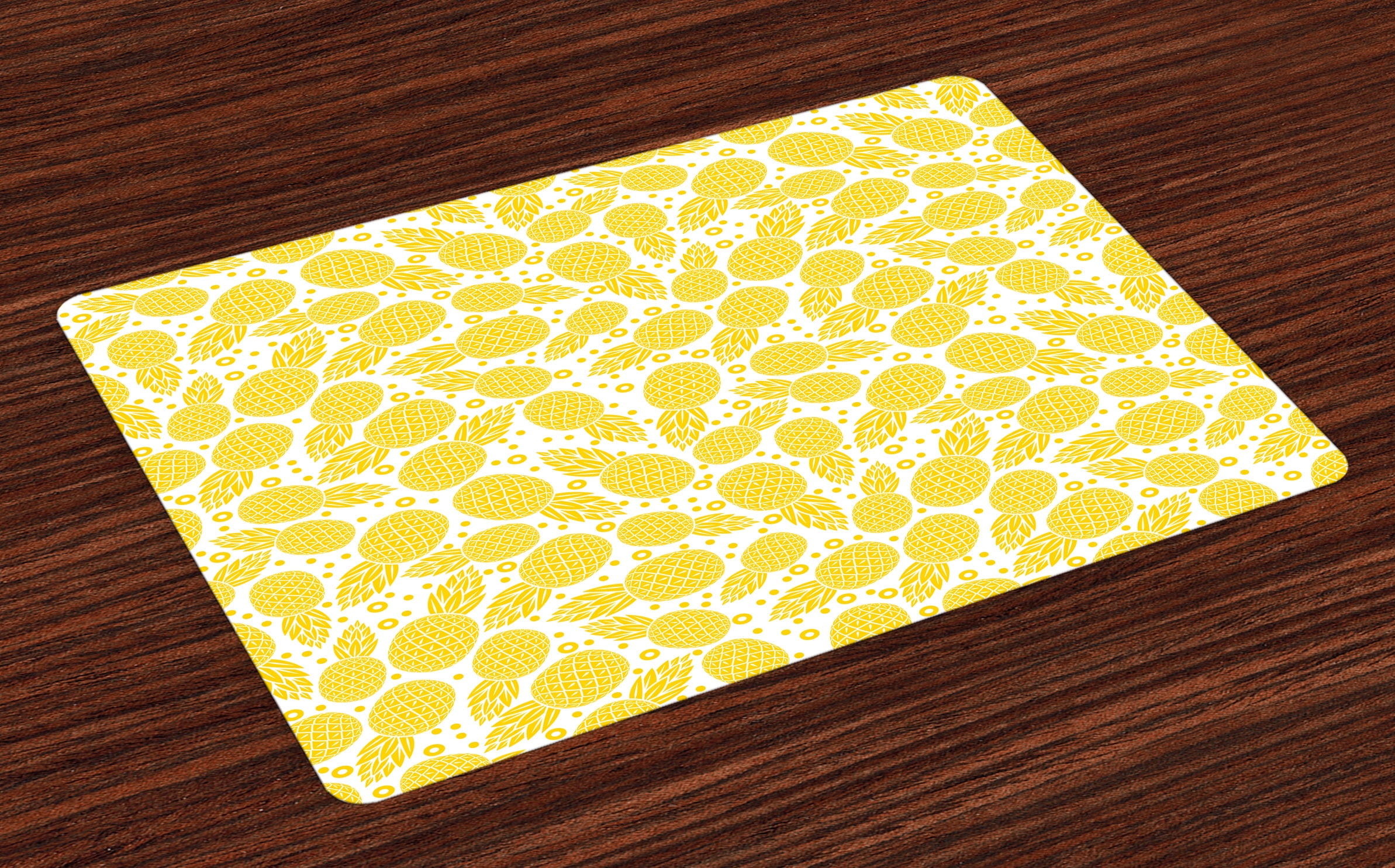 Yellow Placemats Set of 4 Yellow Cute Tropical Exotic Pineapple Fruit Pattern with Dots Little