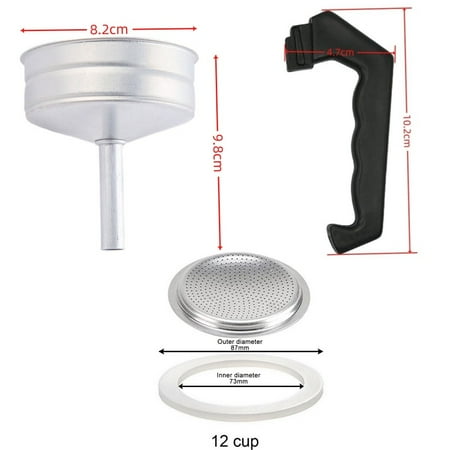 

Espresso Coffee Moka Pot Replacement Parts Set for 3-12 Cups Handle Gasket Funnel Filter