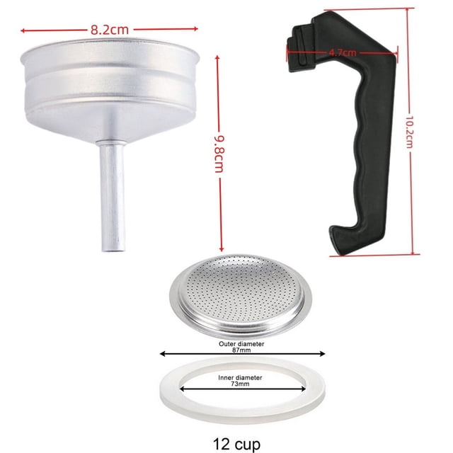 Pièces de Rechange pour Pot à Moka Espresso Poignée, Joint d'Étanchéité, Entonnoir, Filtre