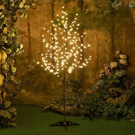 MMZP 6.5 feet 208L LED Lighted Cherry Blossom Tree, Warm White, Decorate Home Garden, Spring, Summer, Wedding, Birthday, Christmas Holiday, Party, for Indoor and Outdoor Use