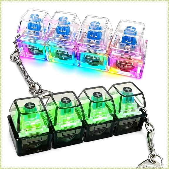 2 Pcs 4-in-1 Keyboard Adult Fidget Clicker Toy 2 Style Sound Keyboard Fidget Keychain Cube Mechanical Key Button Clicker Stress Relief Gift for Office Home Pass Time and Release Stress
