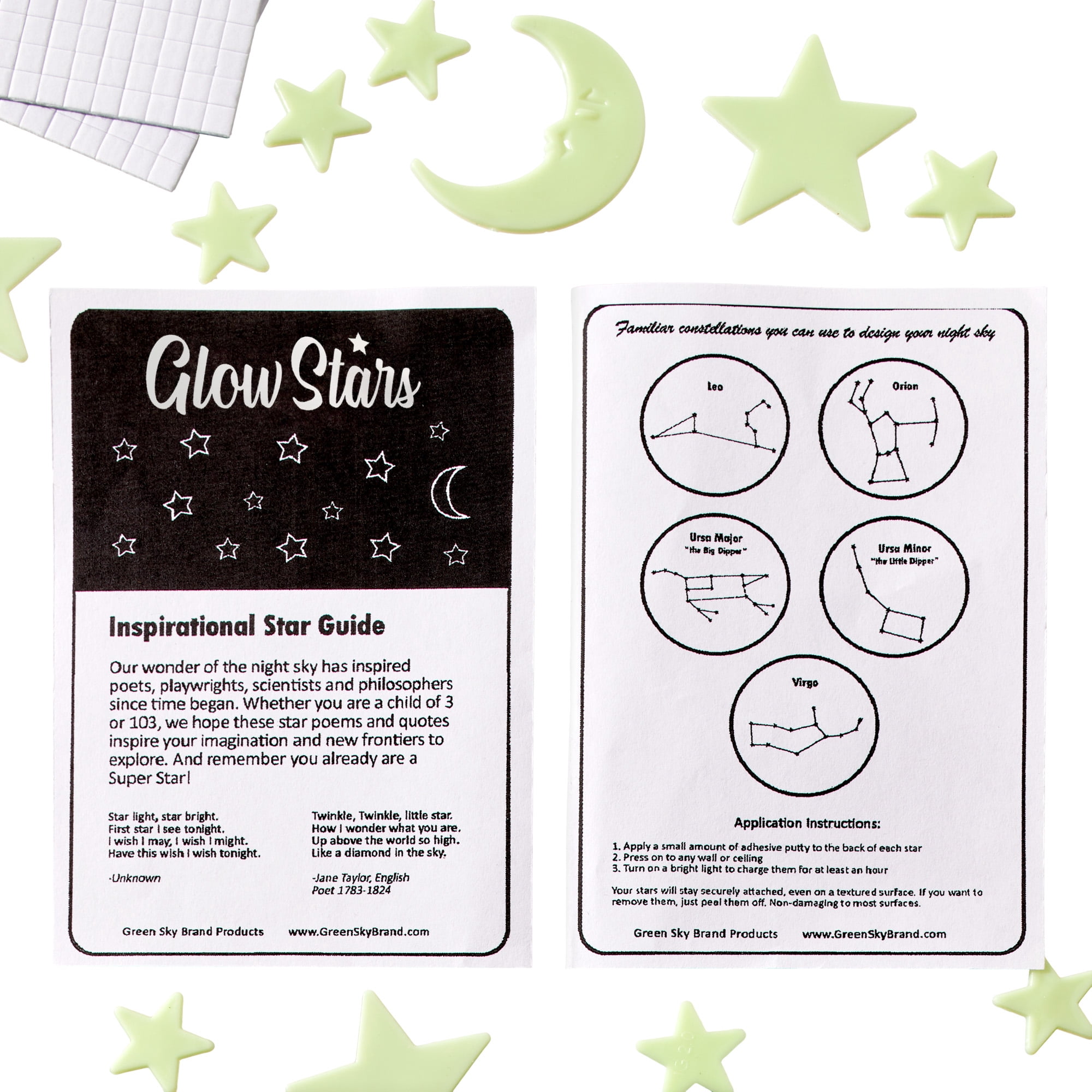 Green Sky Glow in the Dark Stars for Ceiling – 200-Piece Kids Room Decor Set
