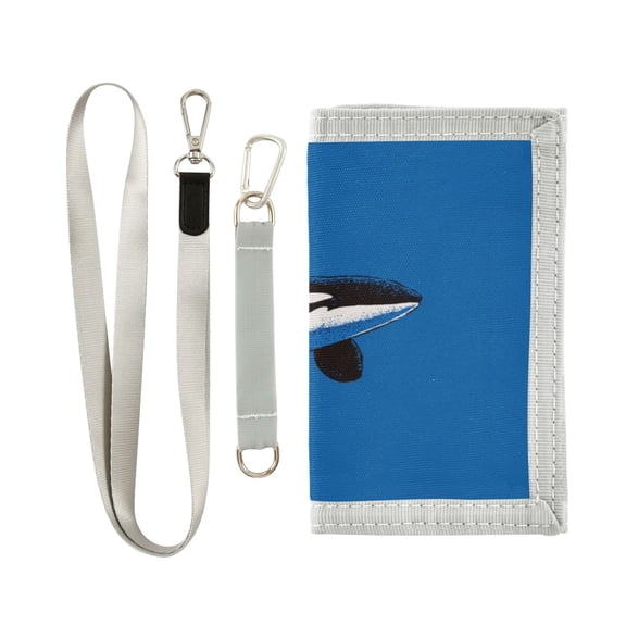 Nylon Fabric Wallet Compact Bifold With Zipper Coin Pocket Card Slots And Detachable Keychain Lanyard A Orca