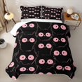 thumbnail image 2 of Manfei Cute Abstract Cat Quilt King, Cartoon Kitten King Coverlet Set, Black Pink, 3-Piece, 1 Bedspread and 2 Pillowcases, 2 of 7