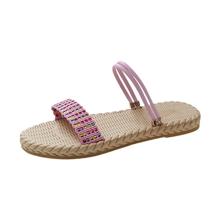 

Fpqtro 2023 Summer Women s Sandals Women s Imitation Straw Woven Hemp Rope Slippers Casual Mules Flat Heel Sandals