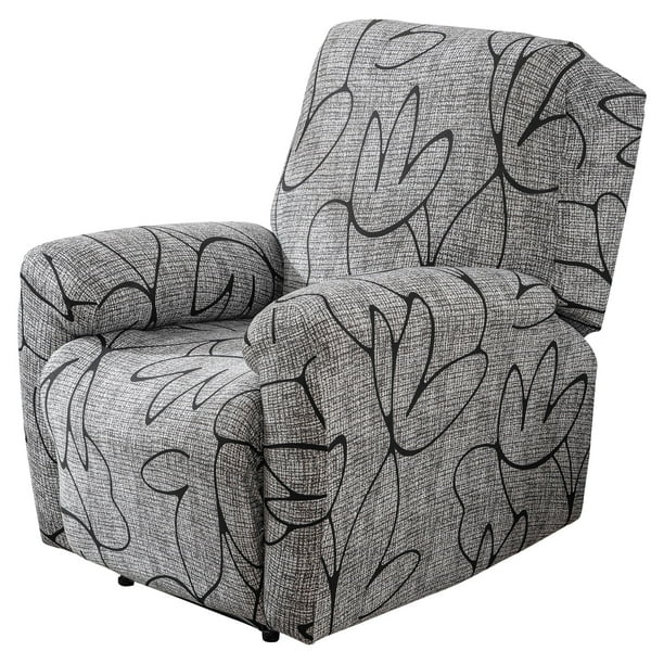 Dznils Funda para Sillón Reclinable Estampada Funda Elástica para Sofá Reclinable de Poliéster, Gris Negro