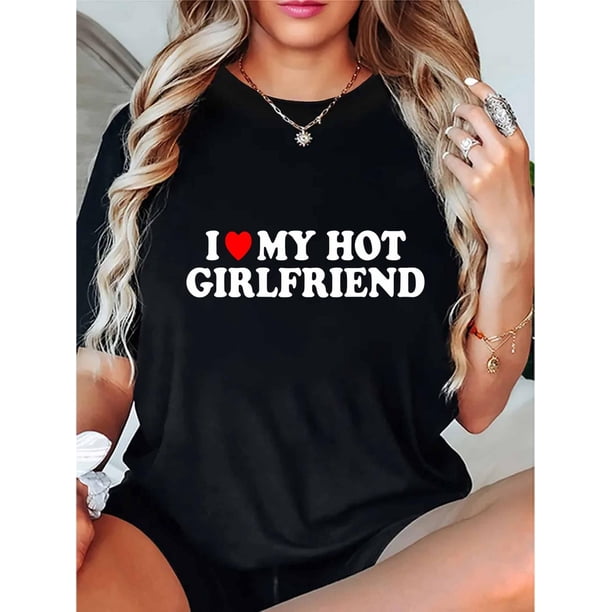 Camiseta elegante con estampado de letras para mujer: cuello redondo informal, manga corta, algodón elástico, lavable a máquina. Perfecta para verano y ropa informal. Camisetas lisas para mujer. Camis