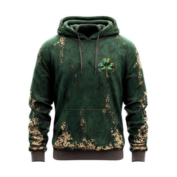 IWRICH St. Patrick's Day Hoodies for Men Clover Graphic Pullover Tees Irish American Flag Shamrock Casual Hooded Sweatshirt 21-Green XL
