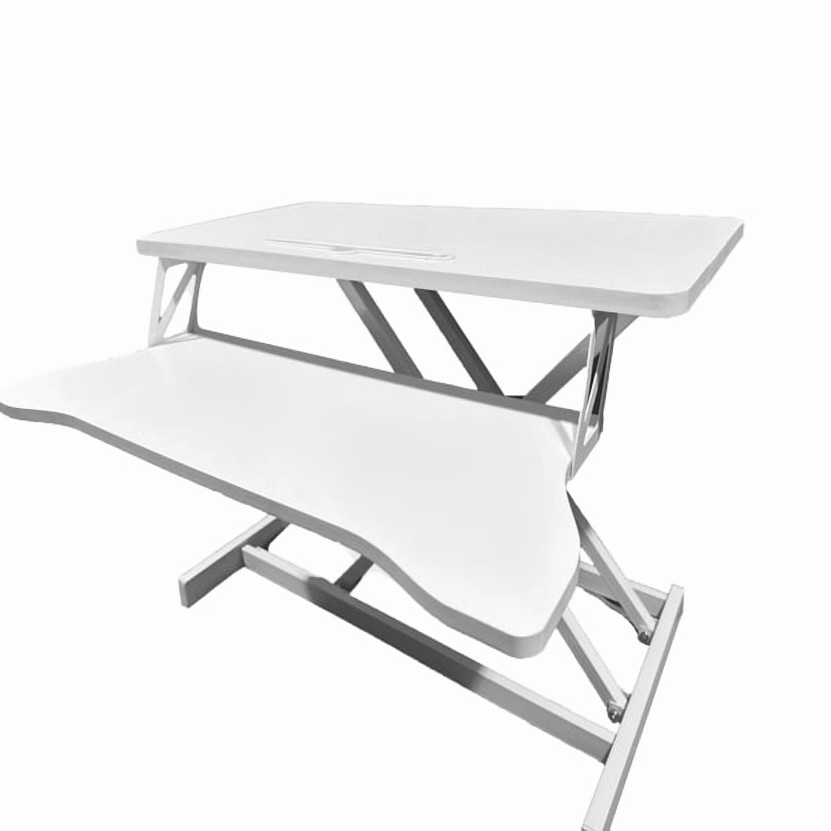 32 inch office desk converter, height adjustable sit stand lifter, dual monitor and laptop workstation, bandwidth keyboard stand, white