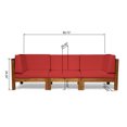 thumbnail image 3 of GDF Studio Keith Outdoor Acacia Wood 3 Seater Sofa with Cushions, Teak and Red, 3 of 12