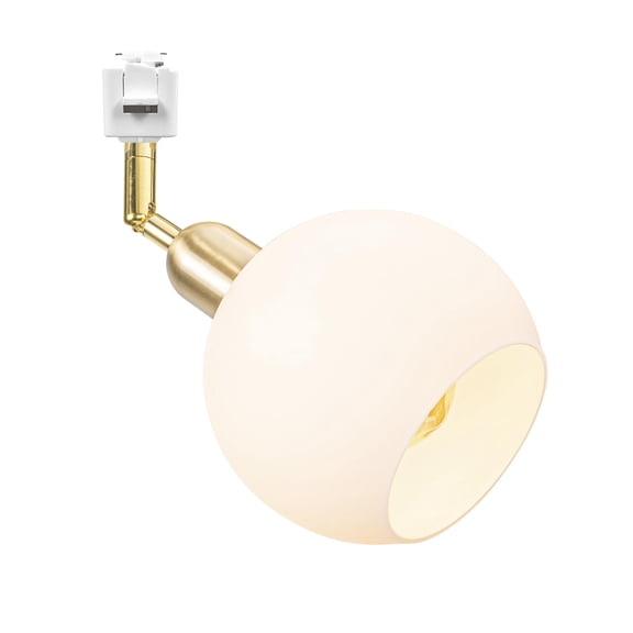 KAYYELAMP E26 Brass White Glass Ball Modern Track Mount Ceiling Light J-Type Adjustable Angle Track Head Lighting for Loft Wall Painting Office(No Bulb, Track)