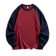 thumbnail image 2 of XRoczxe Men Raglan Color Block Long Sleeve T-Shirt, Casual Crew Neck Contrast Pullover Top, Loose Fit Basic Layer Shirt for Winter Daily Wear Red, 2 of 5