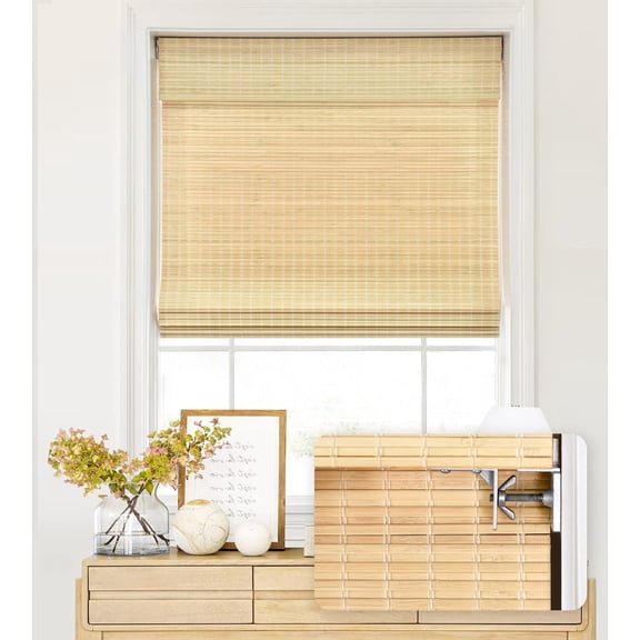 LazBlinds No Tools No Drill Cordless Bamboo Roman Shades, Privacy Blinds for Interior Windows, Room Darkening Roll Up Bamboo Blinds for for Home & Patio, 31.5" W x 72" H, Privacy-Natural