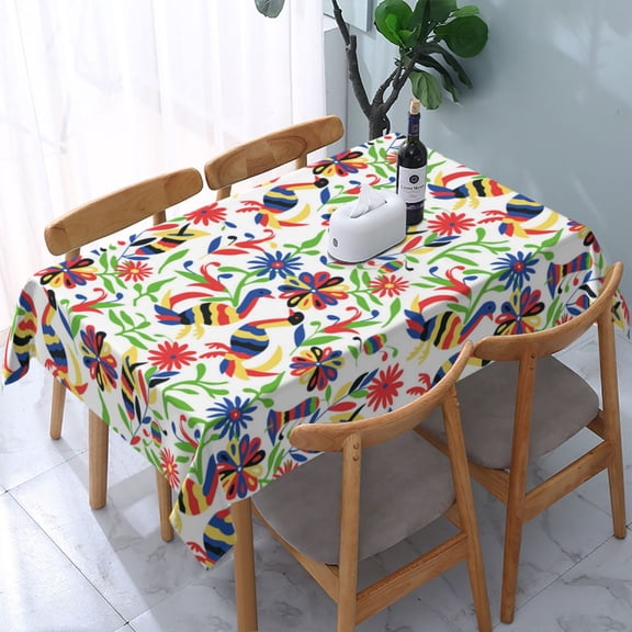 Mexican Flowers And Birds Rectangular Tablecloth 54"x 72" Waterproof Rectangle Table Cover Cloth for Kitchen Dining Room Picnic Home Party