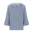 thumbnail image 6 of vdgthytj Women Solid Casual Blouse Long Bell Sleeve Button Front V Neck Floral Ruffle Shirt Fashion Plus Size Tunic Top, 6 of 7