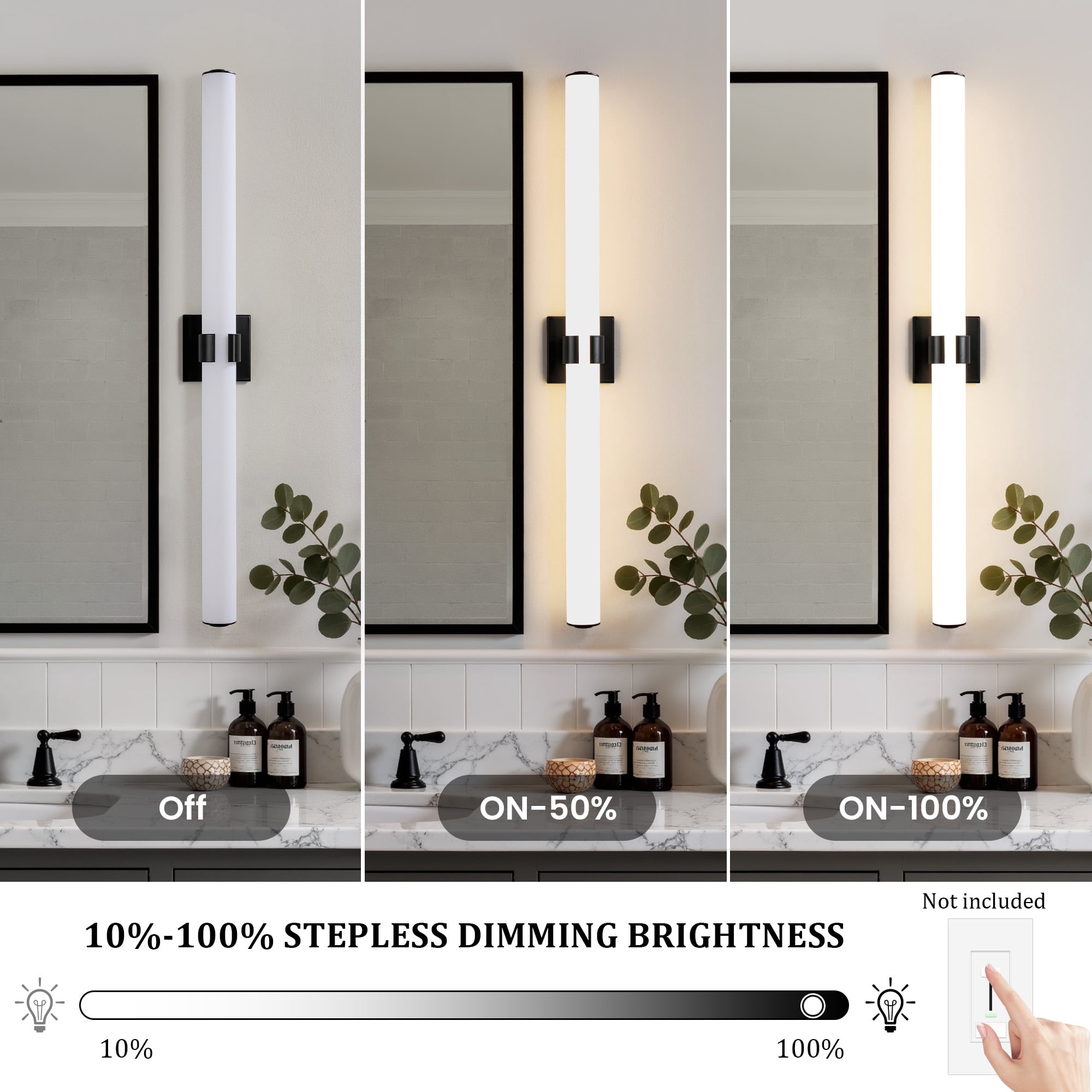 KAISITE Modern 1-Light Dimmable LED Bathroom Vanity Light, Waterproof Lamps for Bathroom, Acrylic Lampshade