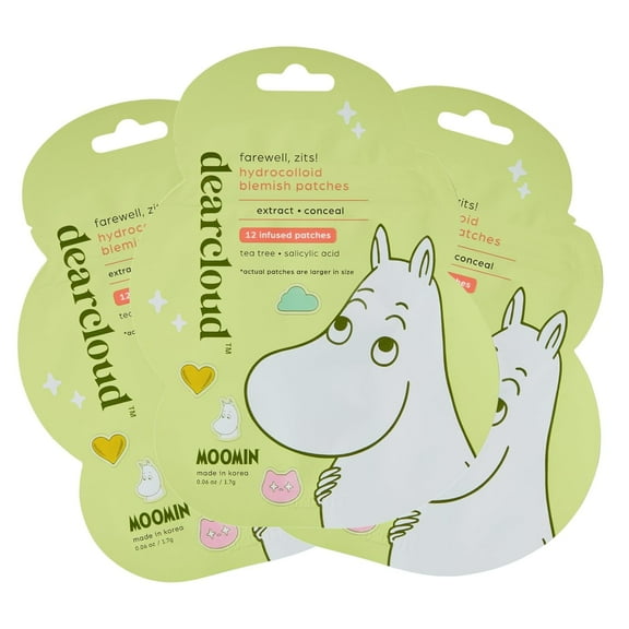 dearcloud x Moomin Farewell, Zits! Hydrocolloid Blemish Patches, Pimple Patches for Face, Acne Spot Treatment With Tea Tree Oil & Salicylic Acid (36 Count)