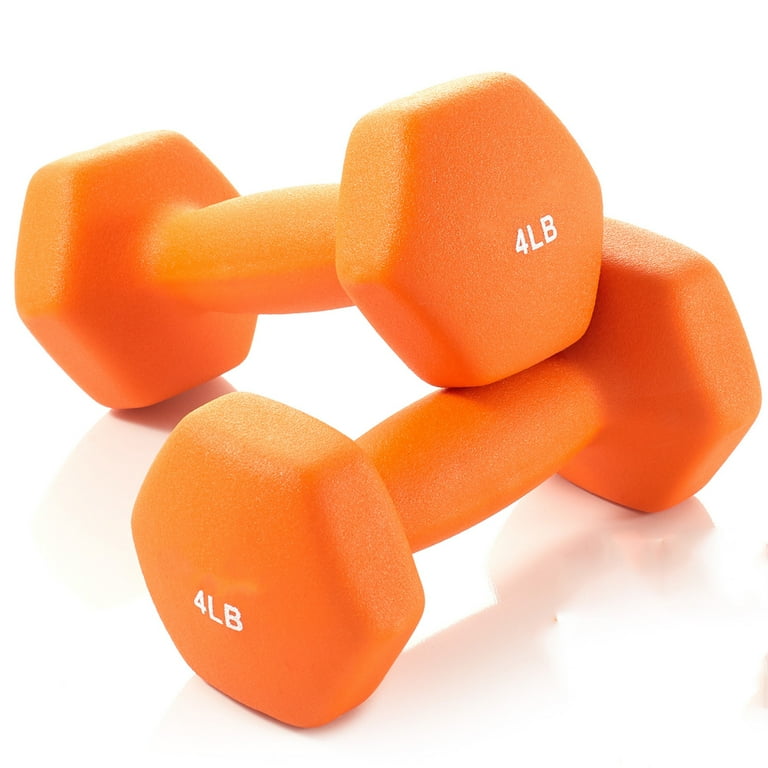 Pair Neoprene Hex Dumbbell, Orange 4lb Exercise Fitness Hex