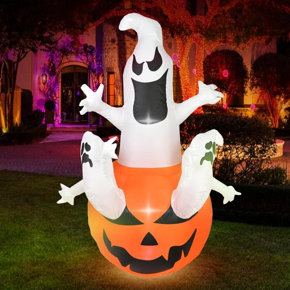 6 FT Halloween Inflatables Outdoor Spooky and Pumpkin Combo Inflatable Decor, Halloween Blow Up Yard Decorations Clearance with Build-in LED Lights, Halloween Outdoor Decorations